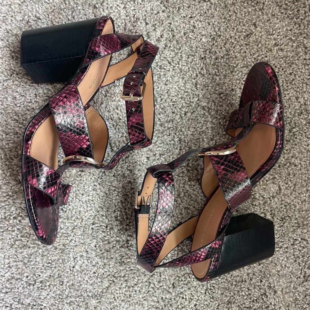 Marc Fisher Burgundy Snake Print Heels with Block Heel